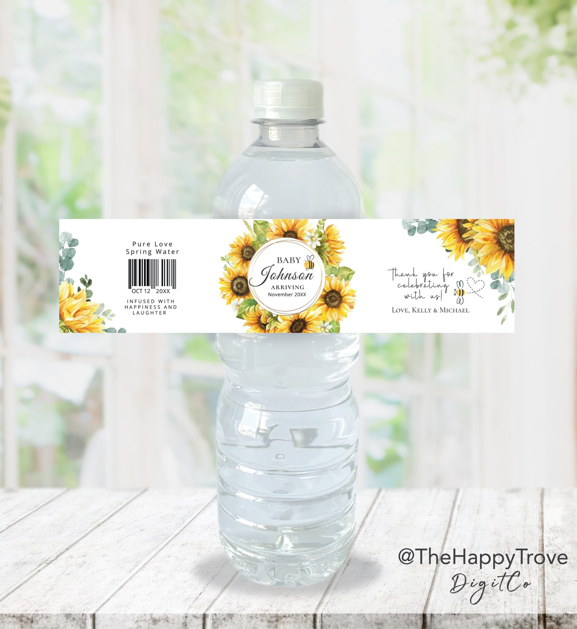 Sunflower Themed Baby Shower Water Bottle Label Editable Digital Instant Download Template SU1 SU2 Etsy