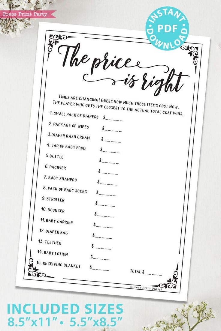 Baby Shower The Price Is Right Free Printable