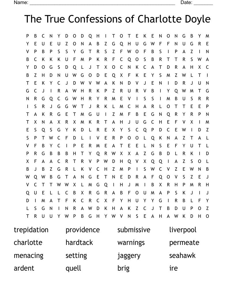The True Confession Of Charlotte Doyle Word Search WordMint