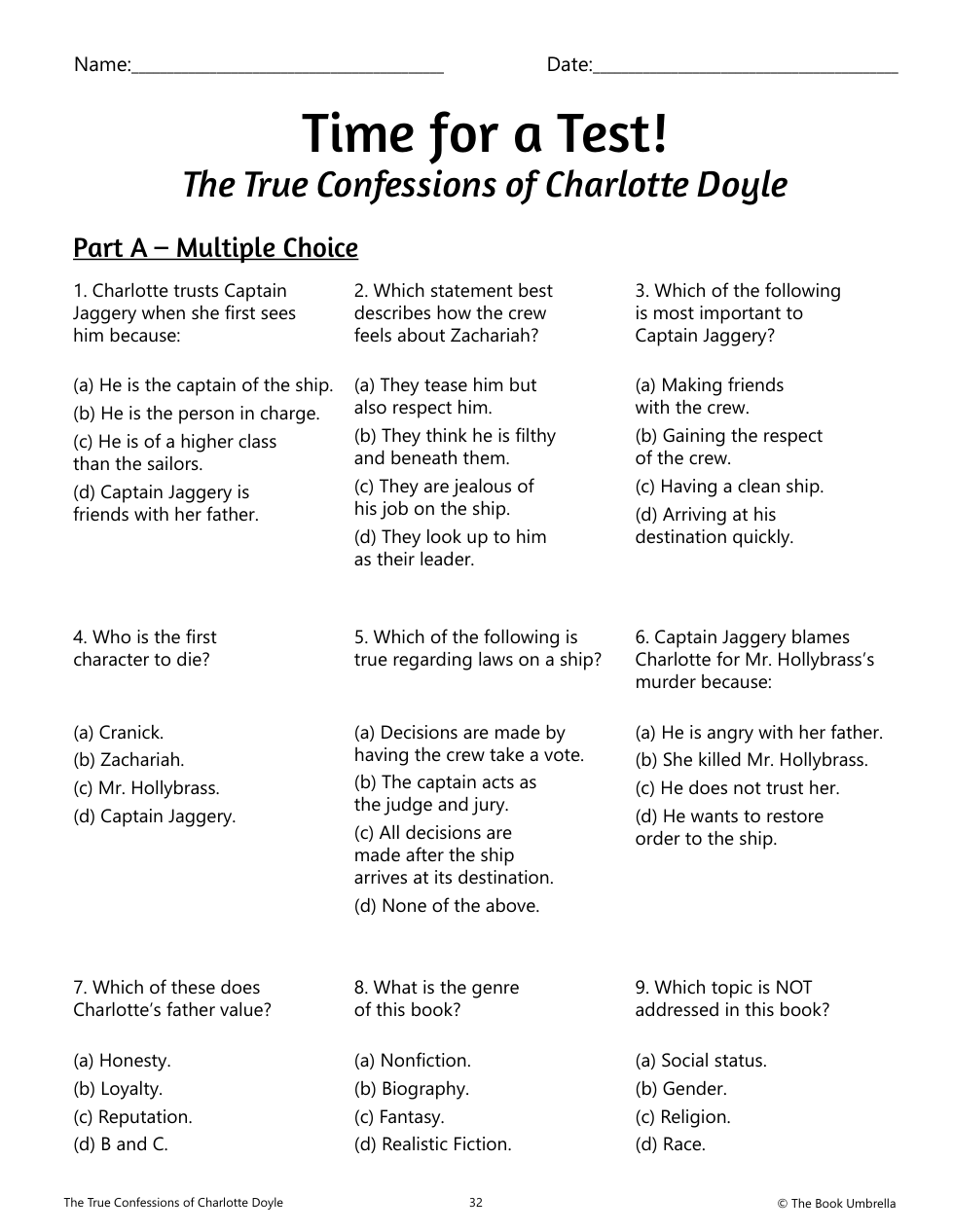 The True Confessions Of Charlotte Doyle Final Test Ann Berger Library Formative