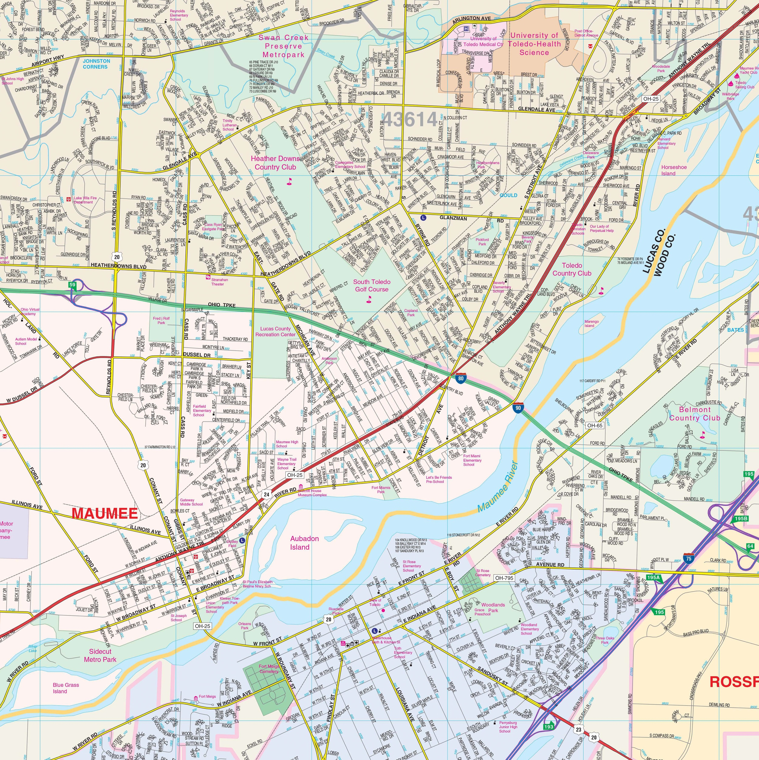 Toledo OH Wall Map By Kappa The Map Shop