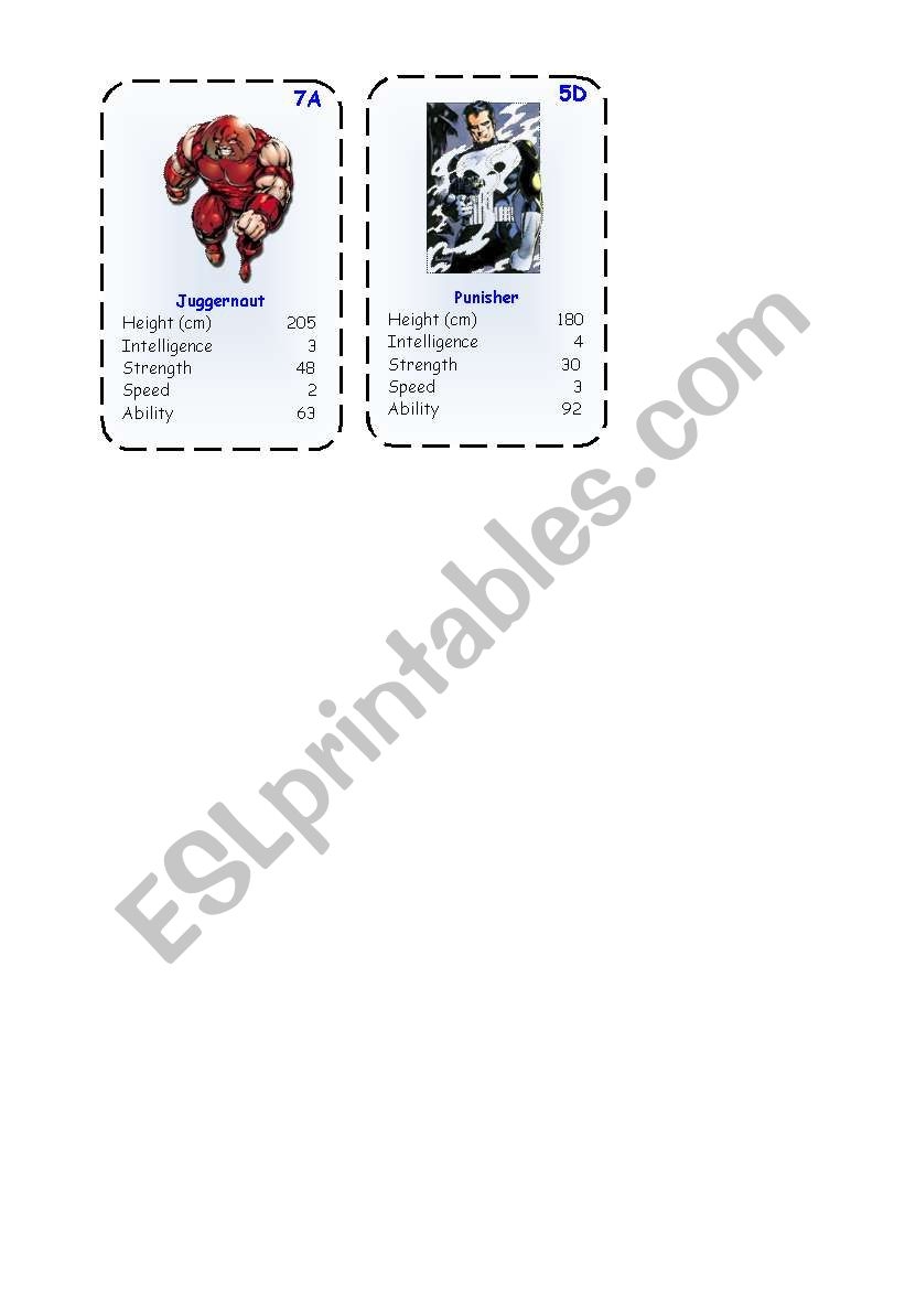 Top Trump Cards Marvel Heroes 1 3 ESL Worksheet By Nssarj