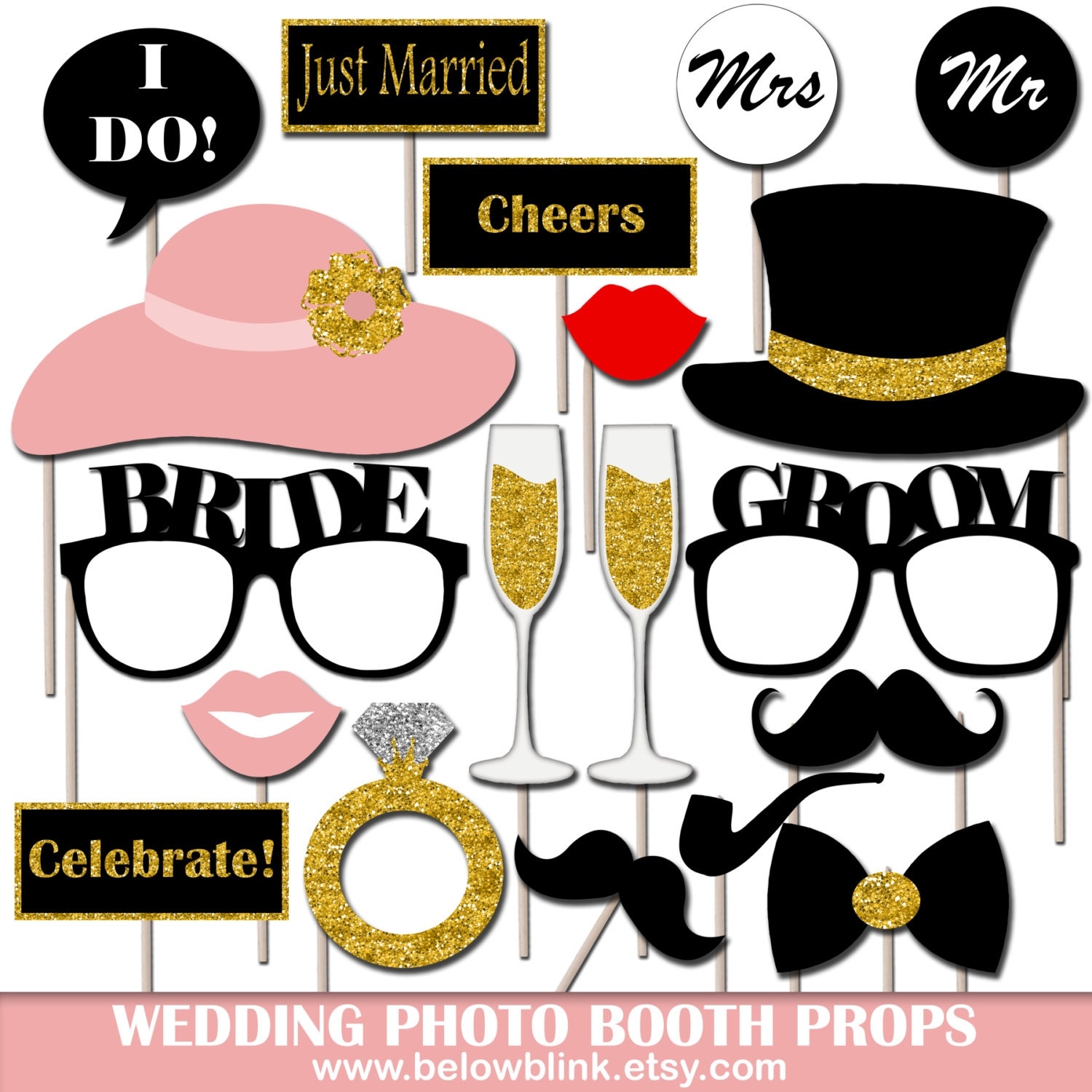 Wedding Photo Booth Props Printable Wedding Party Props Bride And Groom Props Instant Download DP408 Etsy