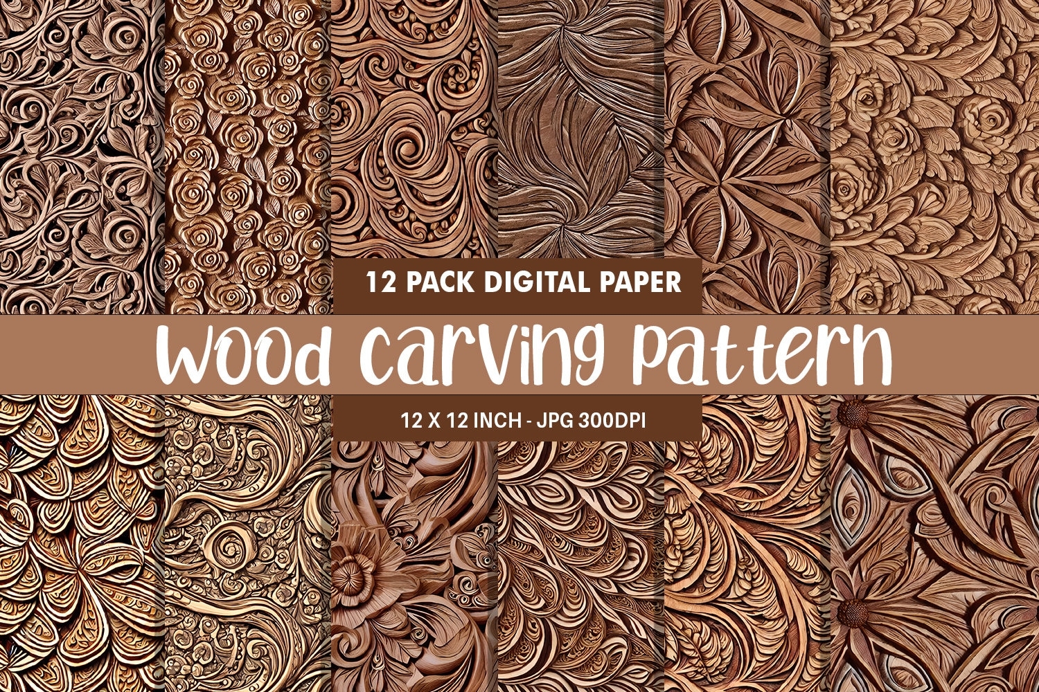 Wood Carving Pattern Digital Paper Printable Digital Paper Wooden Backgrounds Instant Download For Commercial Use Etsy
