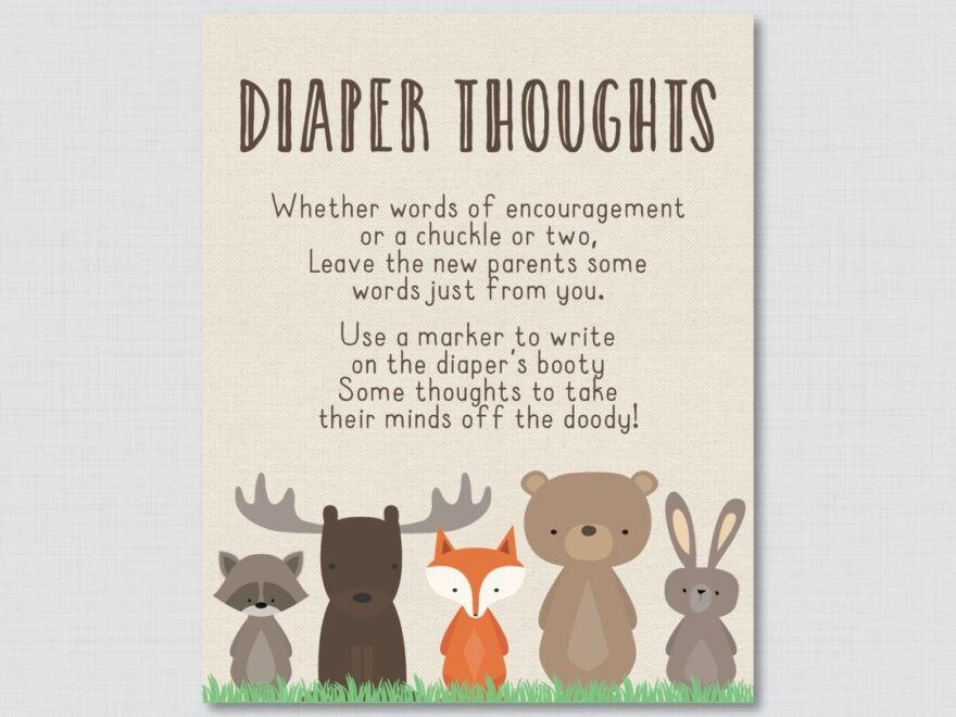 Woodland Baby Shower Diaper Thoughts Game Baby Shower Printable Download Write On Diaper Message Game Words For Wee Hours 0010 Etsy
