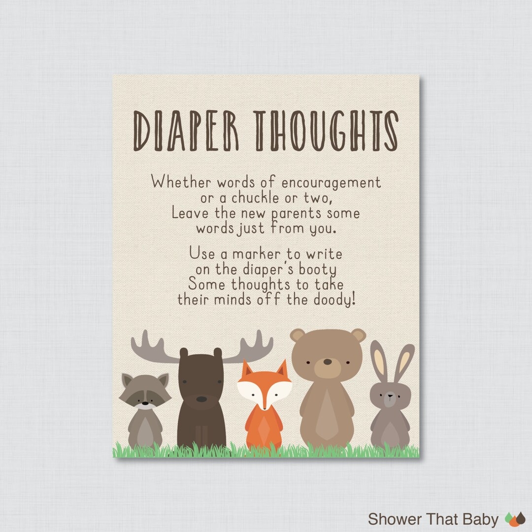 Woodland Baby Shower Diaper Thoughts Game Baby Shower Printable Download Write On Diaper Message Game Words For Wee Hours 0010 Etsy