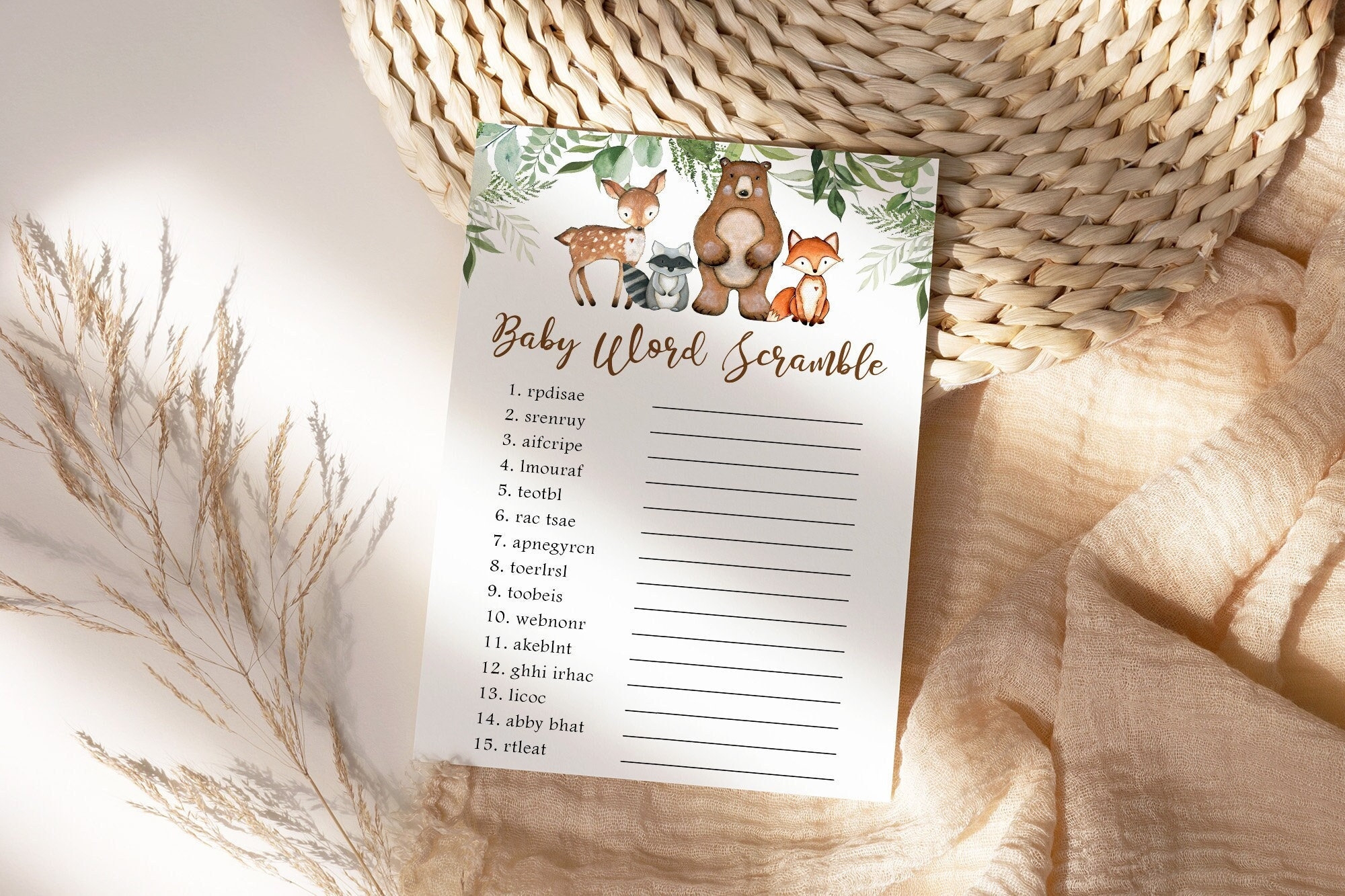 Woodland Baby Shower Game Word Scramble Game With Answer Key Forest Animals Woodland Baby Shower Printable Gender Neutral Download WS1 Etsy