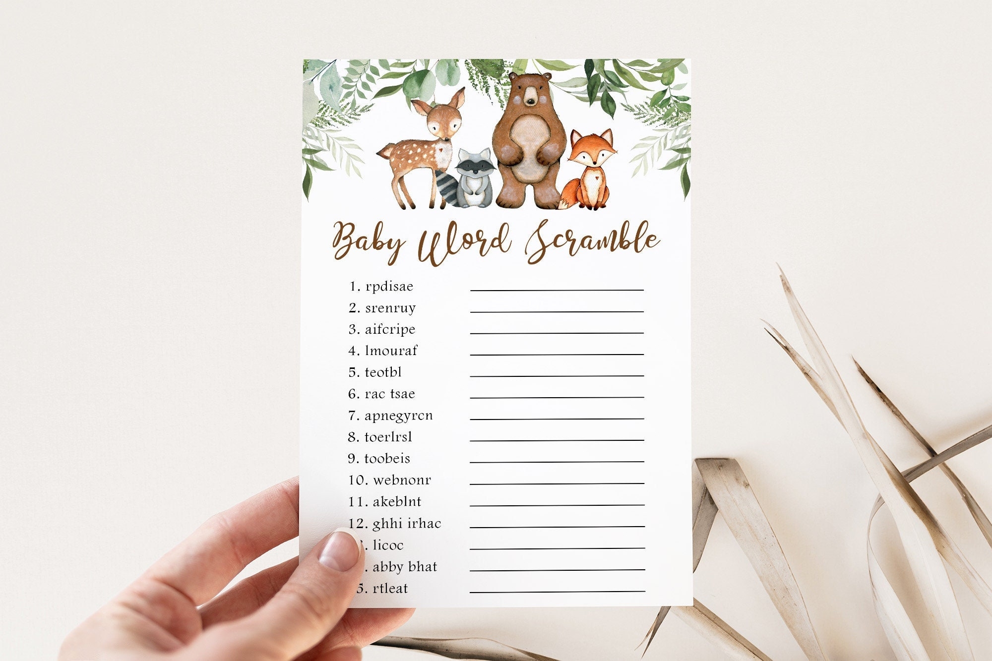 Woodland Baby Shower Game Word Scramble Game With Answer Key Forest Animals Woodland Baby Shower Printable Gender Neutral Download WS1 Etsy
