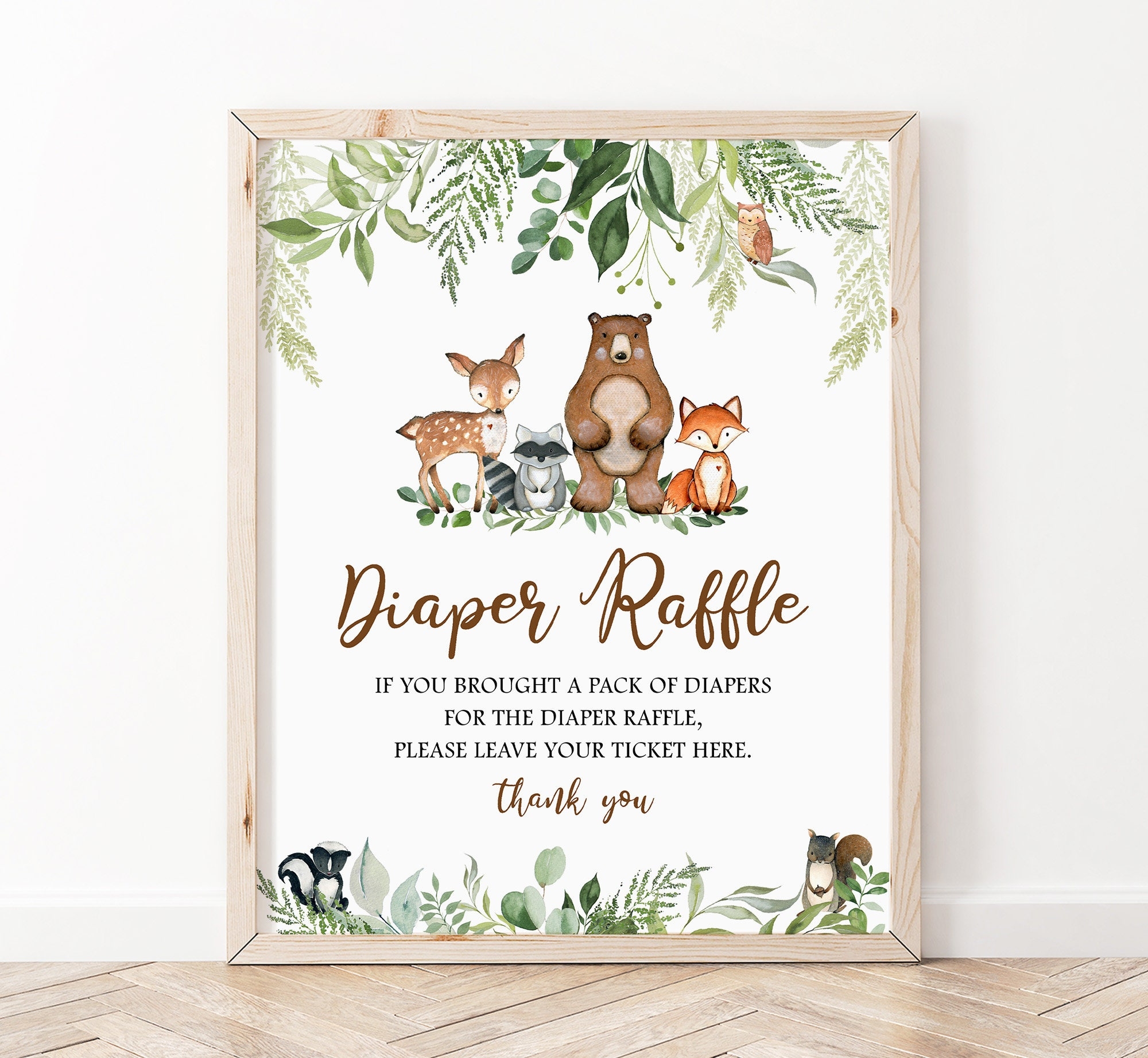 Woodland Diaper Raffle Sign Greenery Woodland Baby Shower Sign Boy Woodland Animals Shower Forest Baby Shower Game Sign Printable WS1 Etsy